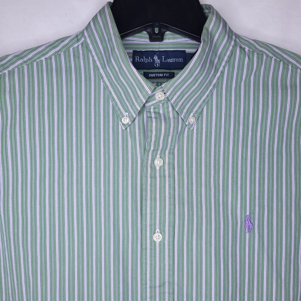 Ralph Lauren Shirt Mens Large Striped Green, White Purple Pony